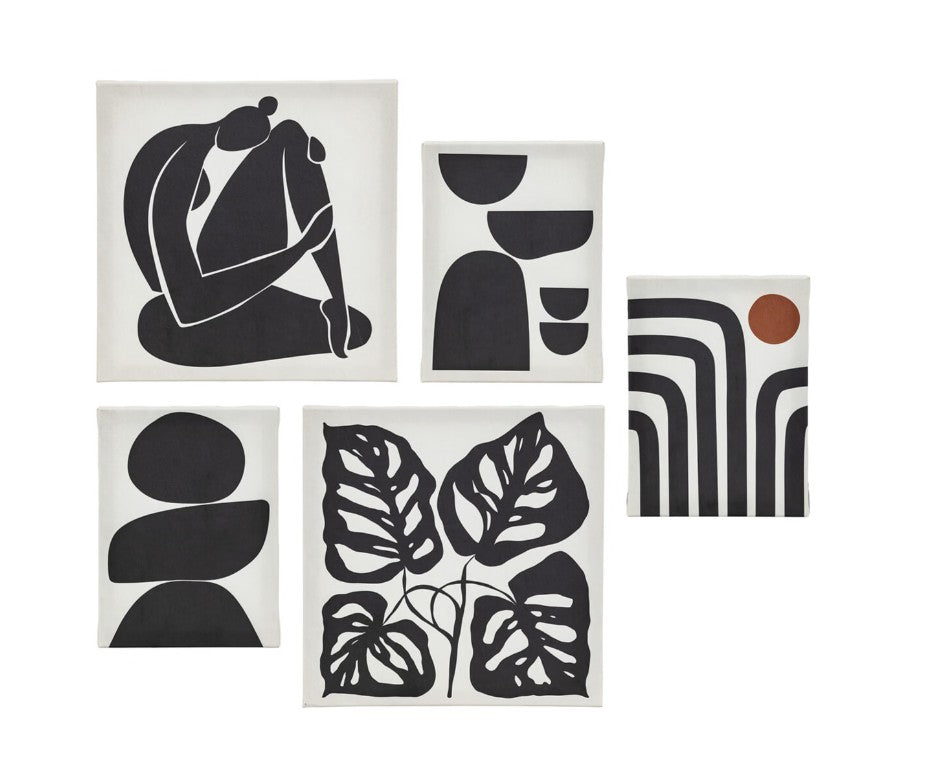 Lot de 5 toiles imprimées noir et blanc