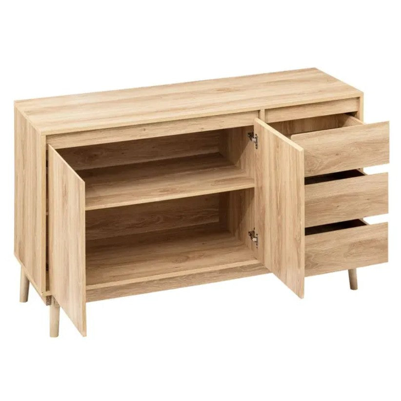 Buffet avec placard et 3 tiroirs effet chêne naturel