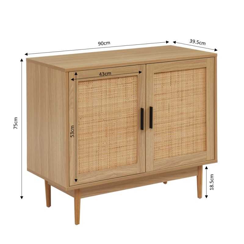 Buffet avec 2 portes cannage rotin