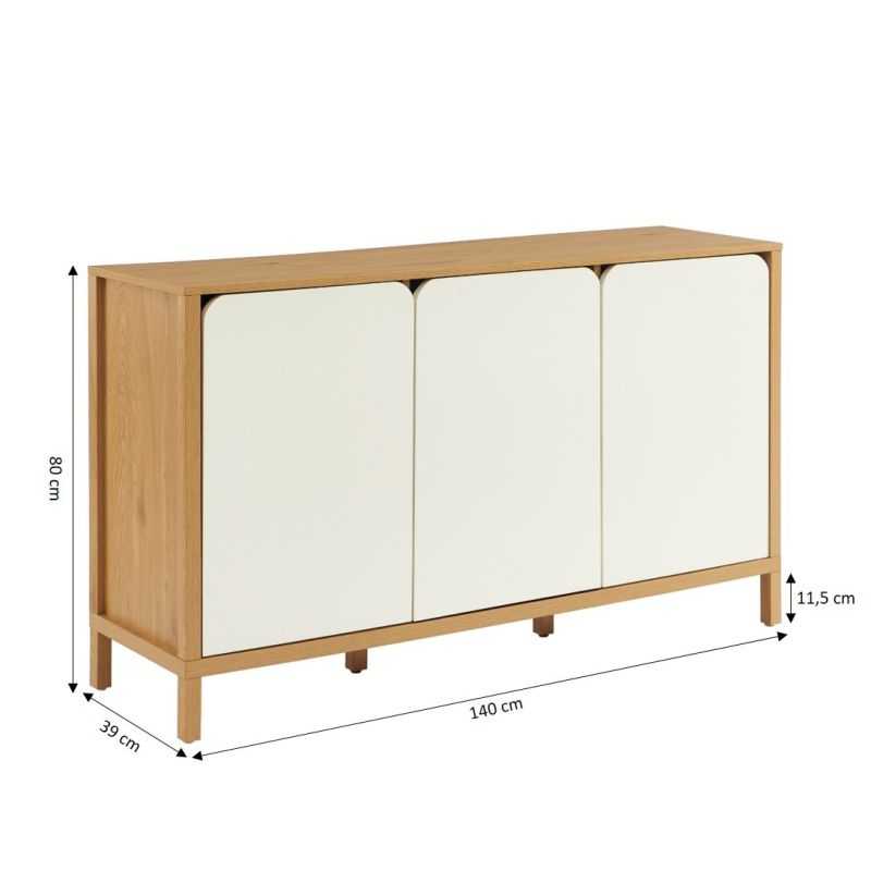 Buffet avec 3 portes effet chêne et blanc