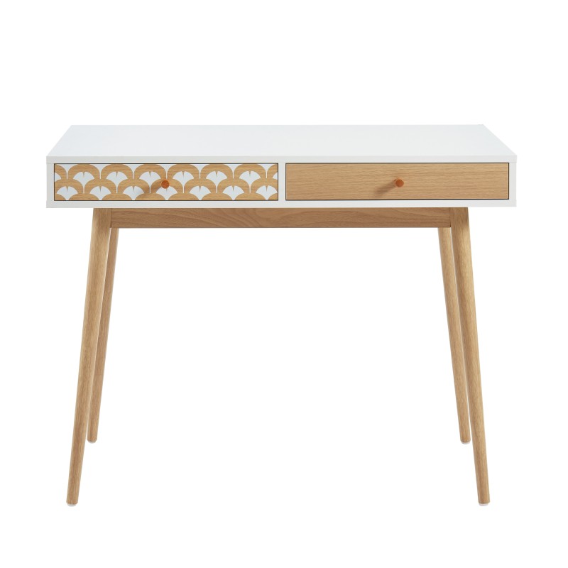 Bureau blanc et effet chêne