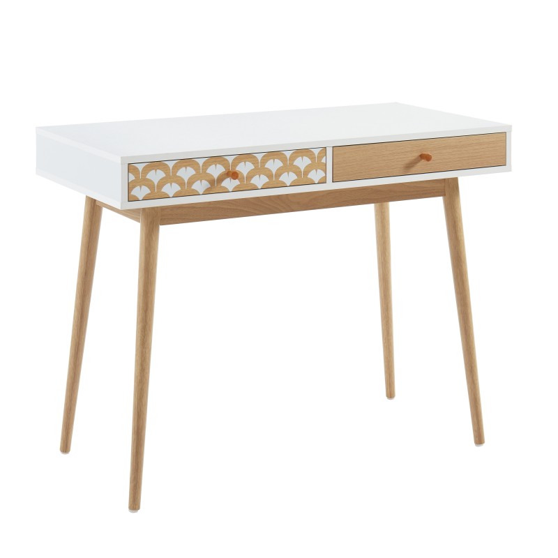 Bureau blanc et effet chêne
