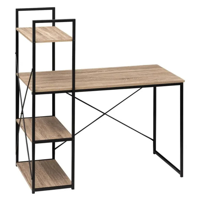 Bureau avec étagère en acier et effet bois