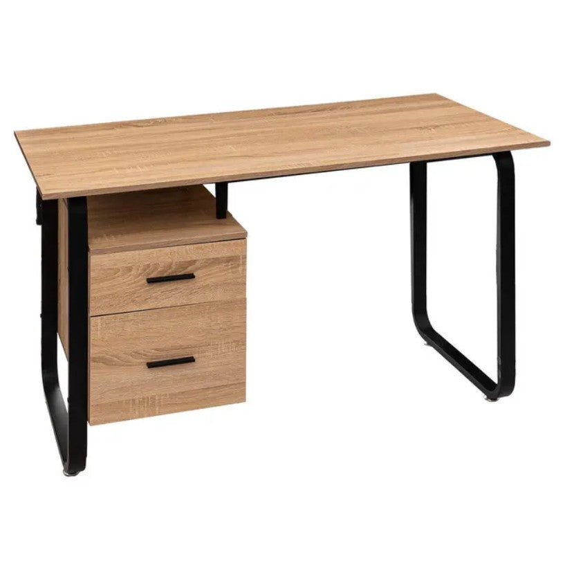 Bureau avec caisson effet bois et noir