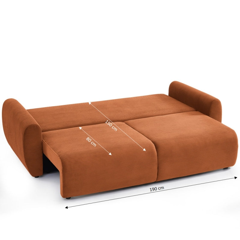 Canapé convertible 198cm 3 places en velours côtelé terracotta