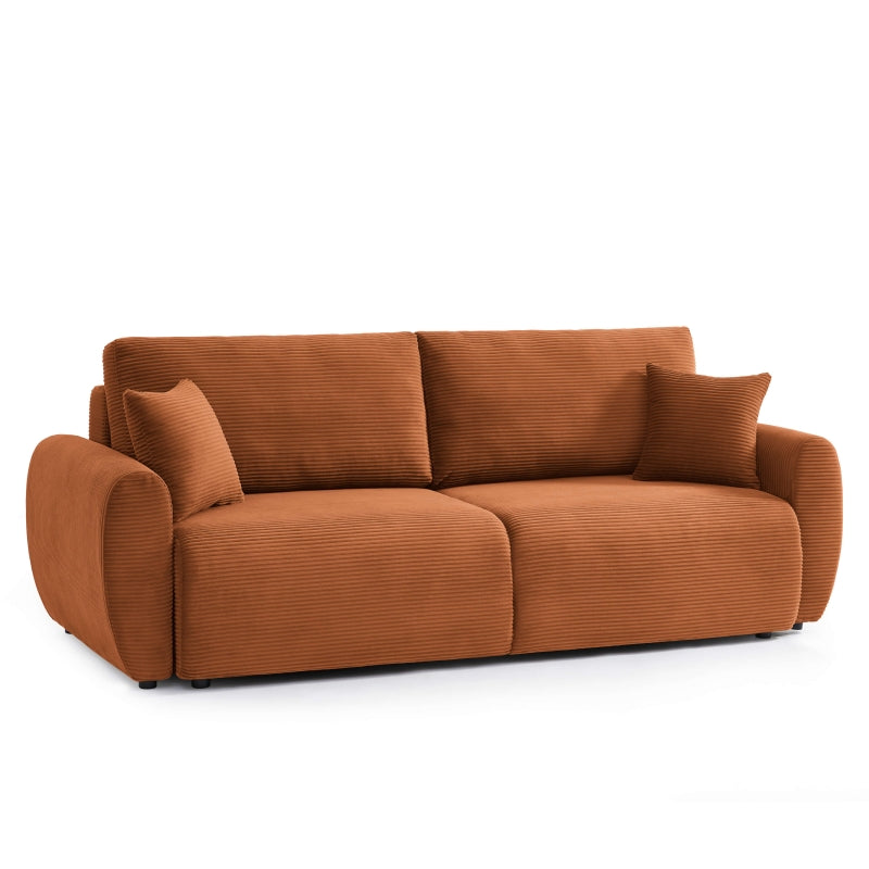 Canapé convertible 198cm 3 places en velours côtelé terracotta