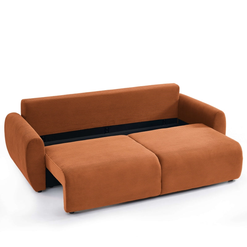 Canapé convertible 198cm 3 places en velours côtelé terracotta