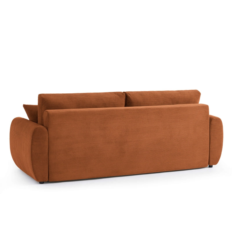 Canapé convertible 198cm 3 places en velours côtelé terracotta
