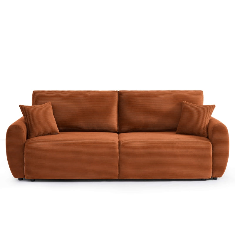 Canapé convertible 198cm 3 places en velours côtelé terracotta