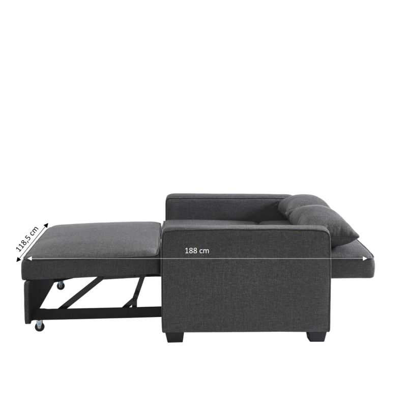 Canapé droit convertible 2 places en tissu gris