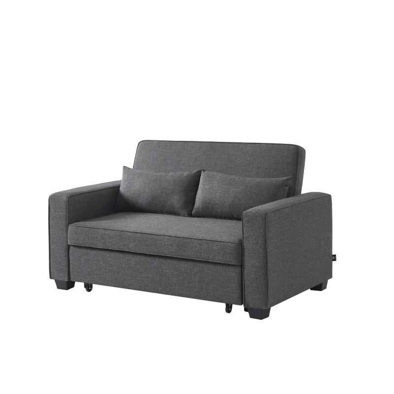 Canapé droit convertible 2 places en tissu gris