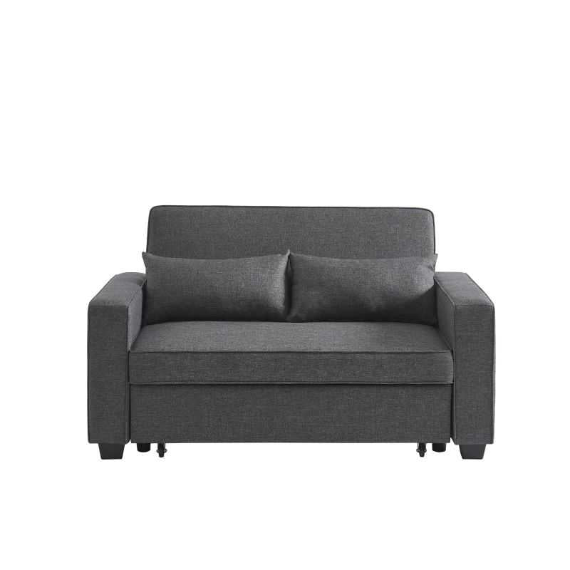 Canapé droit convertible 2 places en tissu gris