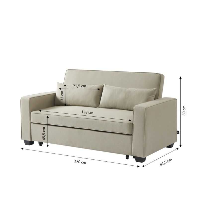 Canapé droit convertible 3 places en tissu grège
