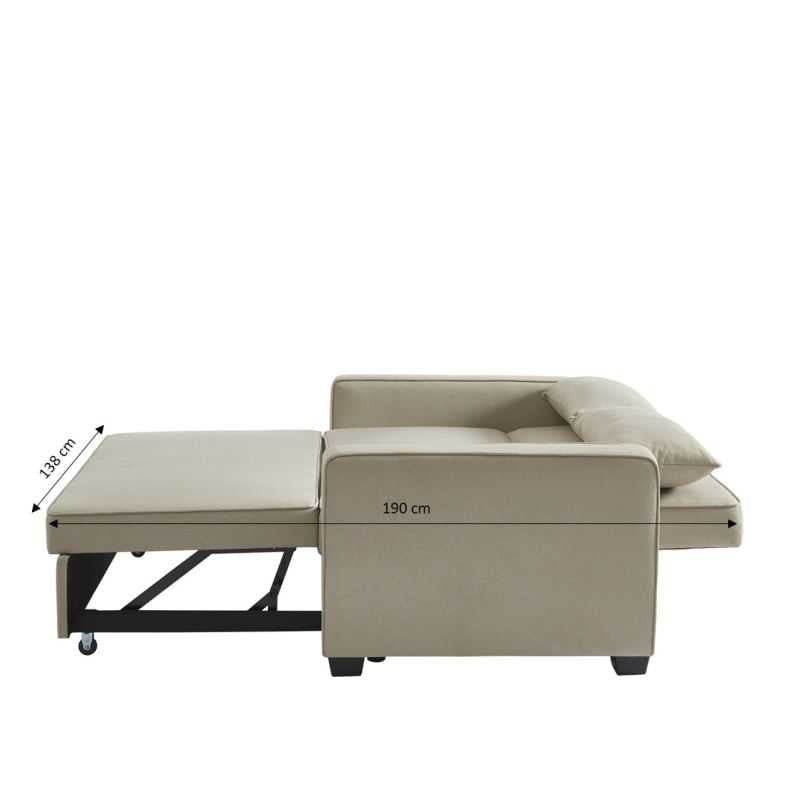 Canapé droit convertible 3 places en tissu grège