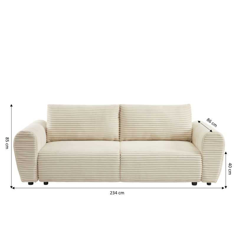 Canapé droit convertible 3 places en velours côtelé beige