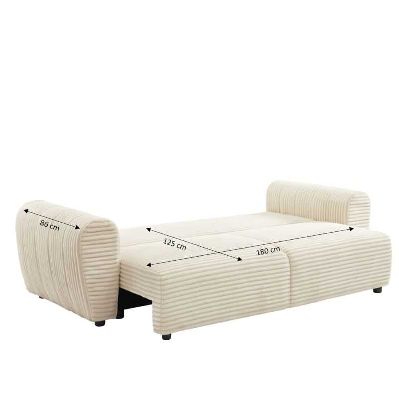 Canapé droit convertible 3 places en velours côtelé beige
