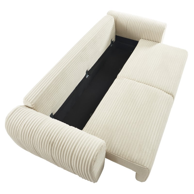 Canapé droit convertible 3 places en velours côtelé beige