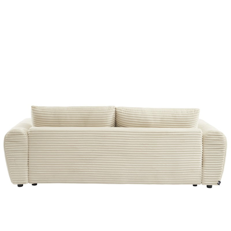 Canapé droit convertible 3 places en velours côtelé beige