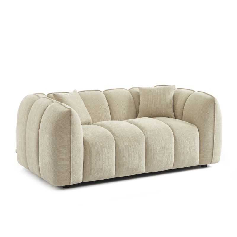 Canapé droit 2 places en tissu chenille beige