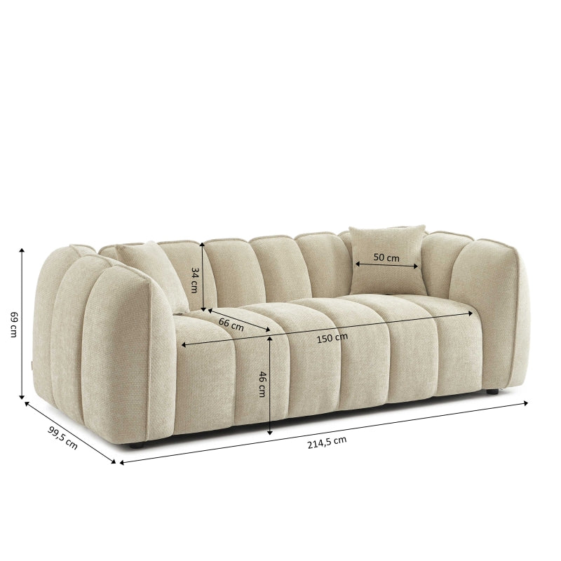 Canapé droit 3 places en tissu chenille beige
