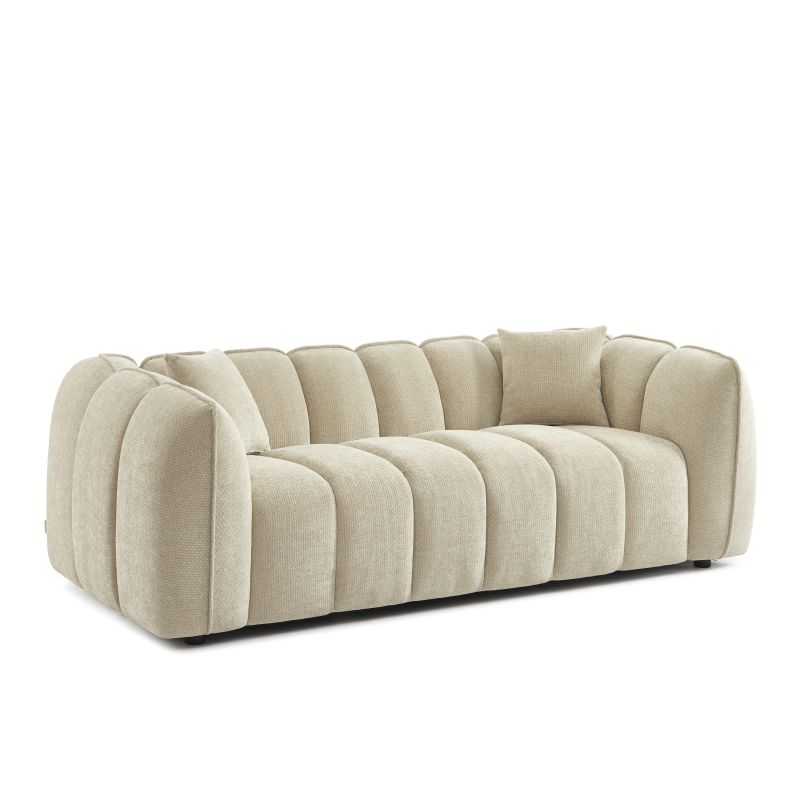 Canapé droit 3 places en tissu chenille beige