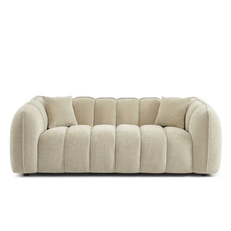 Canapé droit 3 places en tissu chenille beige