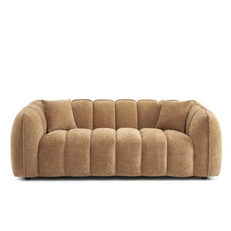 Canapé droit 3 places en tissu chenille terracotta
