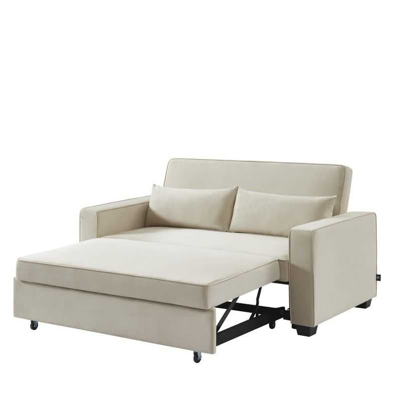 Canapé droit convertible 3 places en velours beige