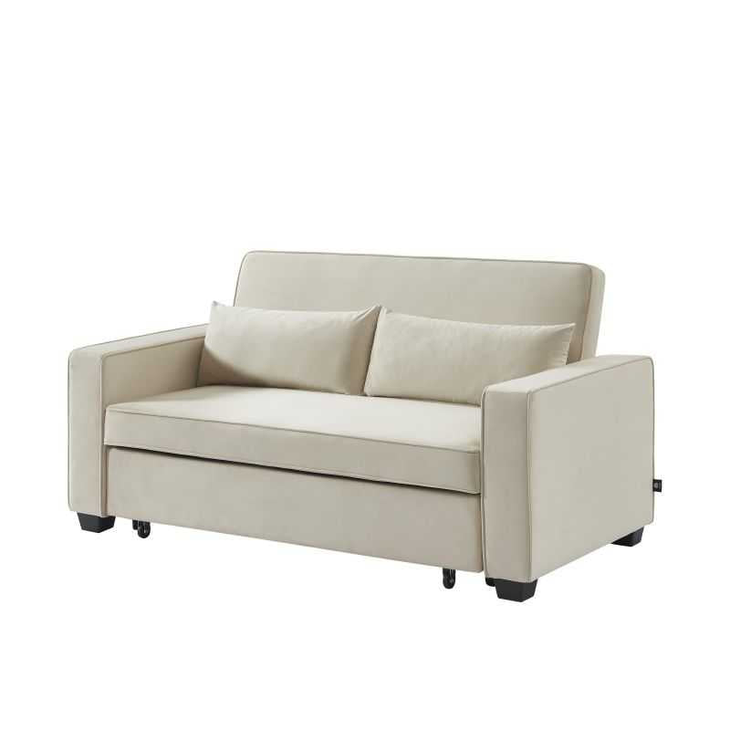 Canapé droit convertible 3 places en velours beige