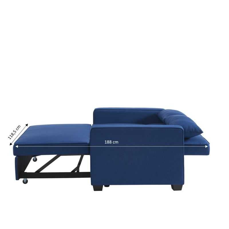 Canapé droit convertible 2 places en tissu bleu électrique