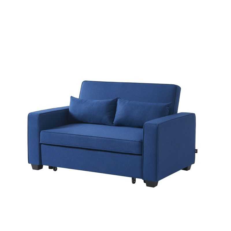 Canapé droit convertible 2 places en tissu bleu électrique