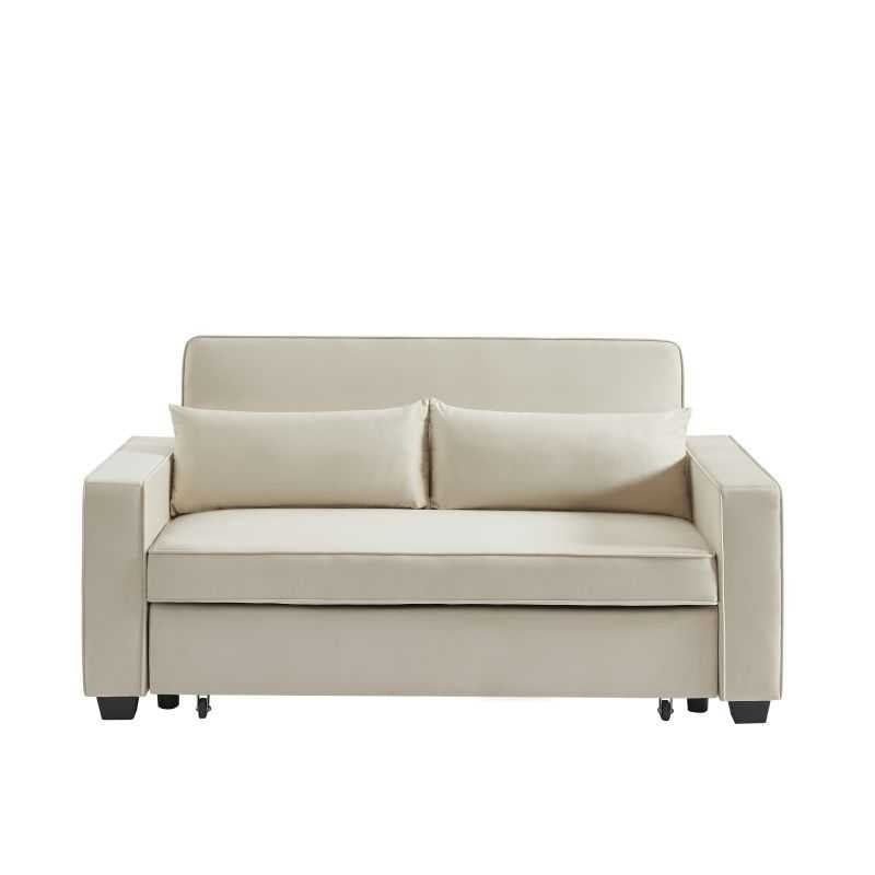 Canapé droit convertible 3 places en velours beige
