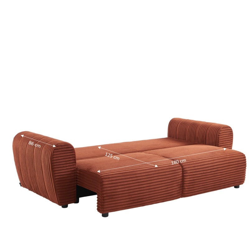 Canapé convertible 234cm 3 places en velours côtelé terracotta