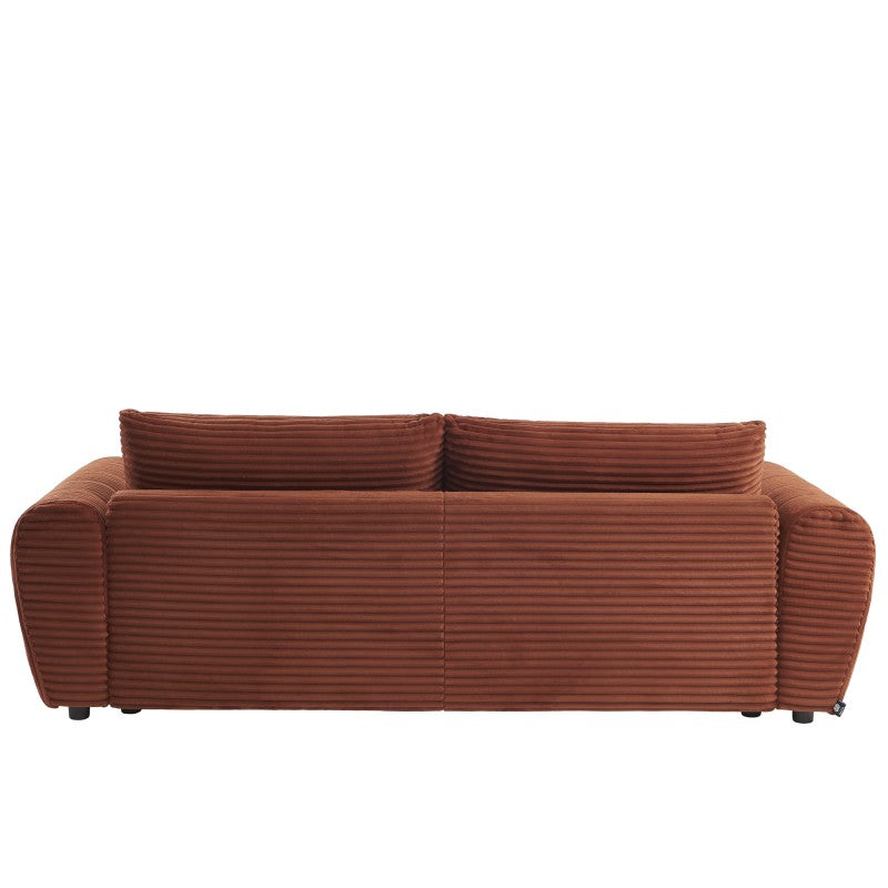 Canapé convertible 234cm 3 places en velours côtelé terracotta