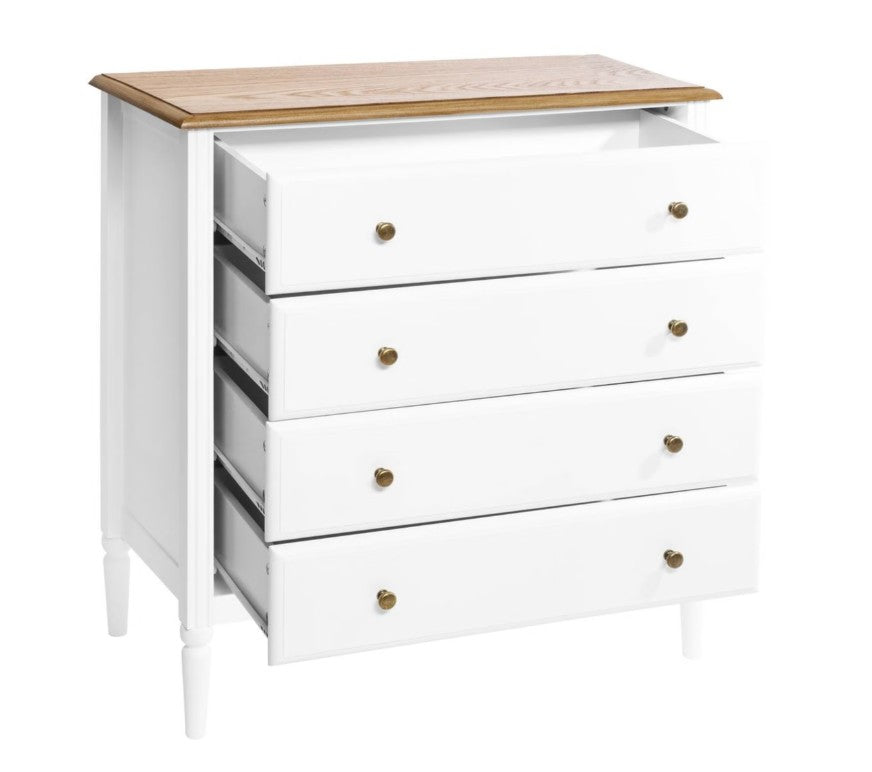Commode 4 tiroirs blanc et bois