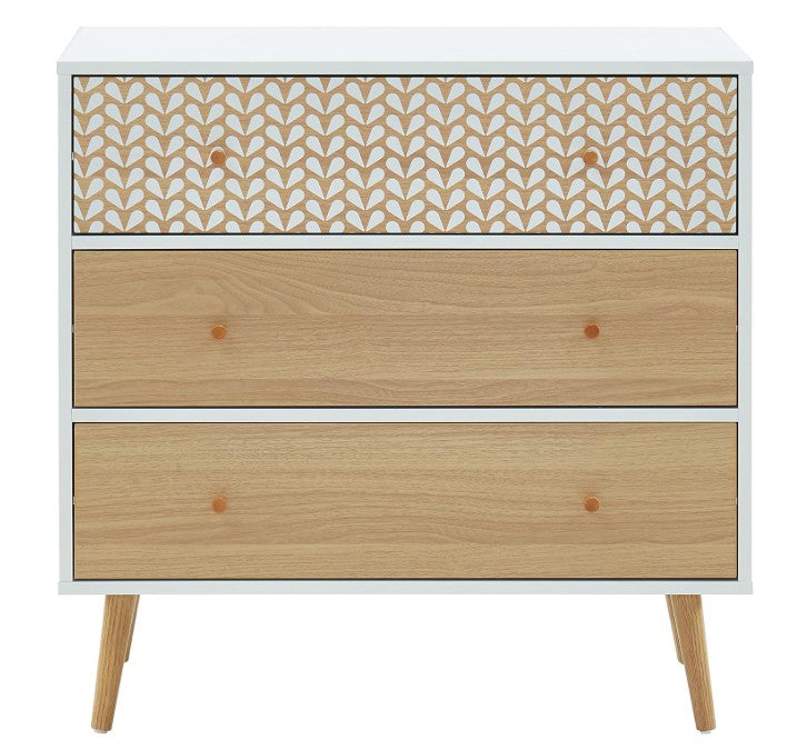 Commode 3 tiroirs blanc et effet chêne