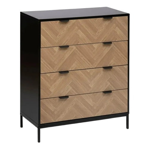 Commode 4 tiroirs effet pin naturel et noir