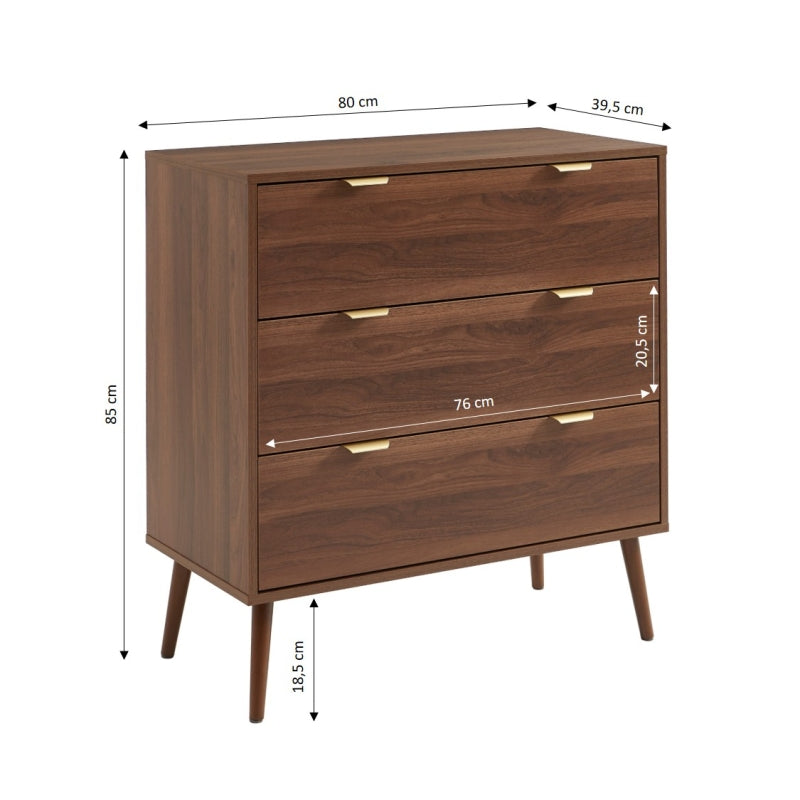 Commode 3 tiroirs effet bois foncé