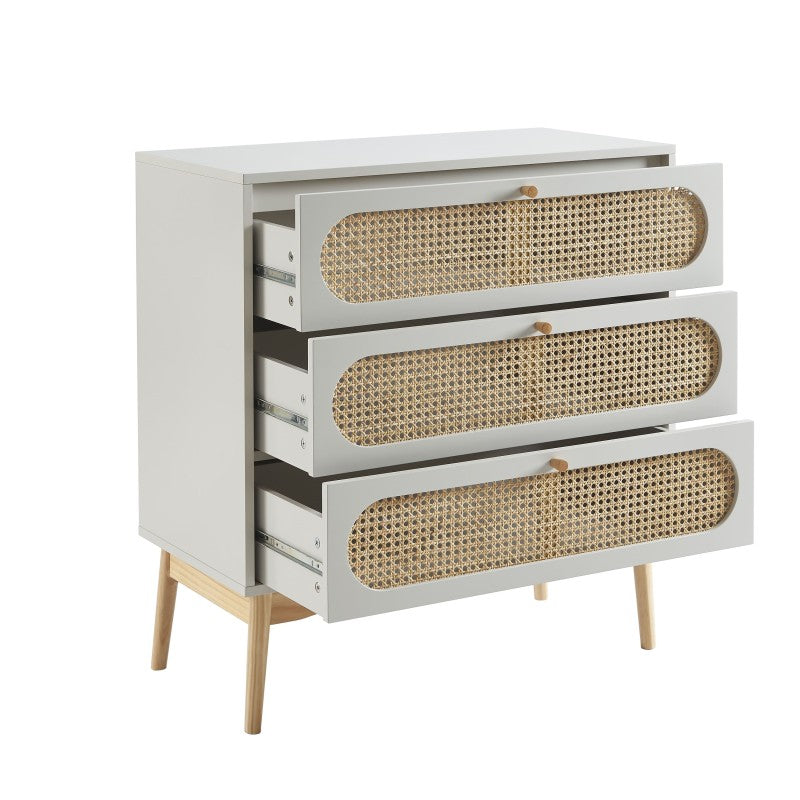 Commode 3 tiroirs cannage rotin gris