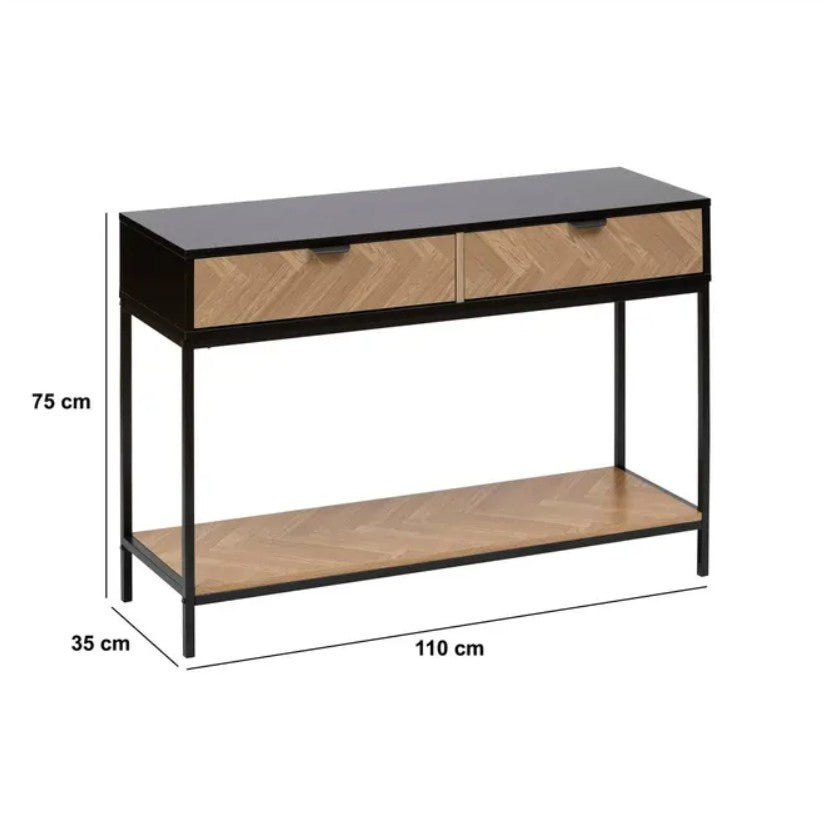 Console 2 tiroirs effet pin naturel et noir
