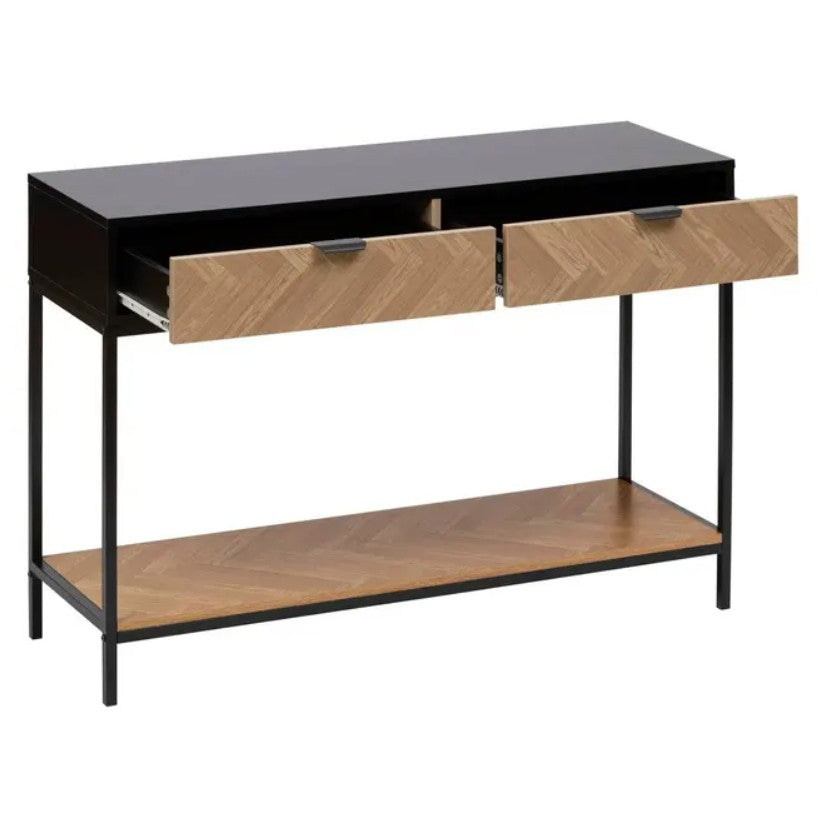 Console 2 tiroirs effet pin naturel et noir