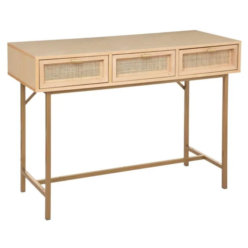 Console avec 3 tiroirs en cannage rotin