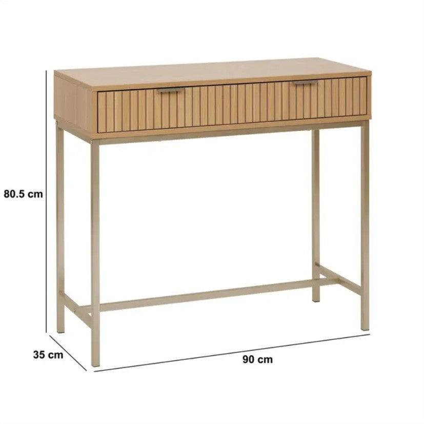 Console 2 tiroirs effet bois naturel