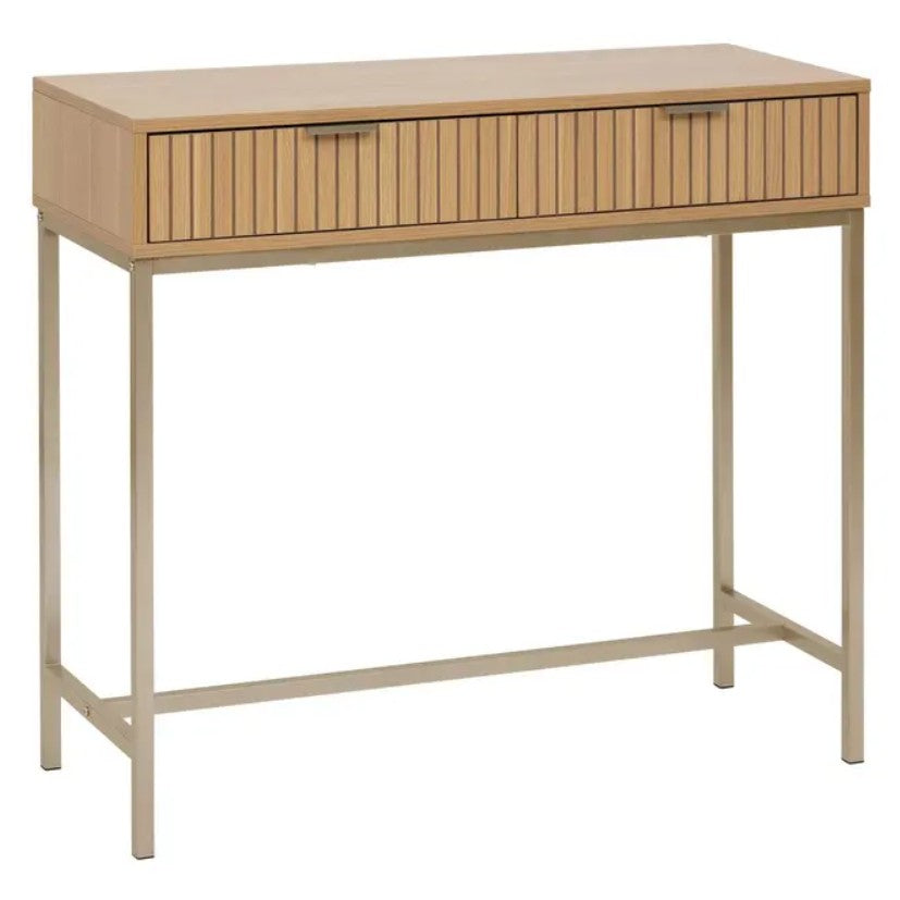Console 2 tiroirs effet bois naturel