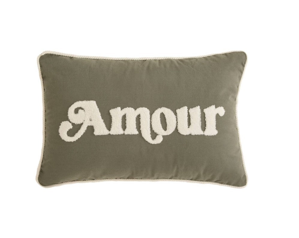 Coussin rectangle amour vert kaki 58x38cm