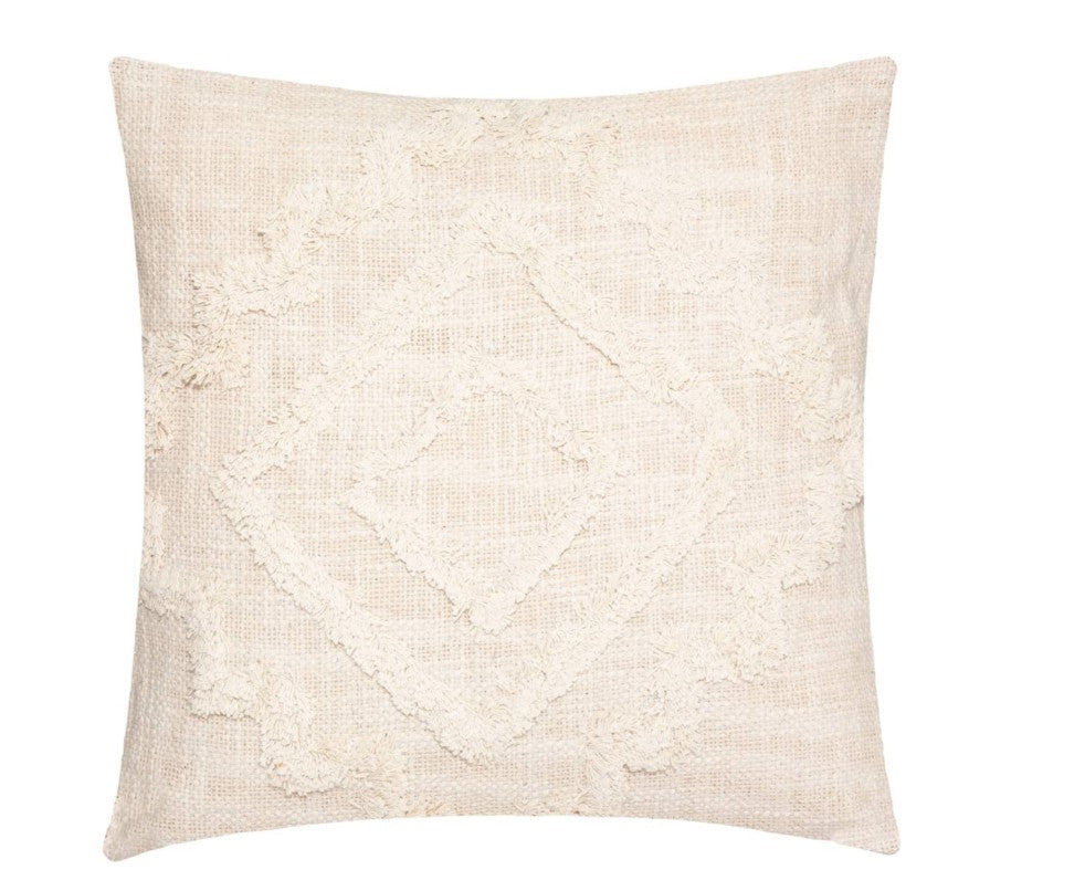 Coussin tufté en coton beige 40x40cm