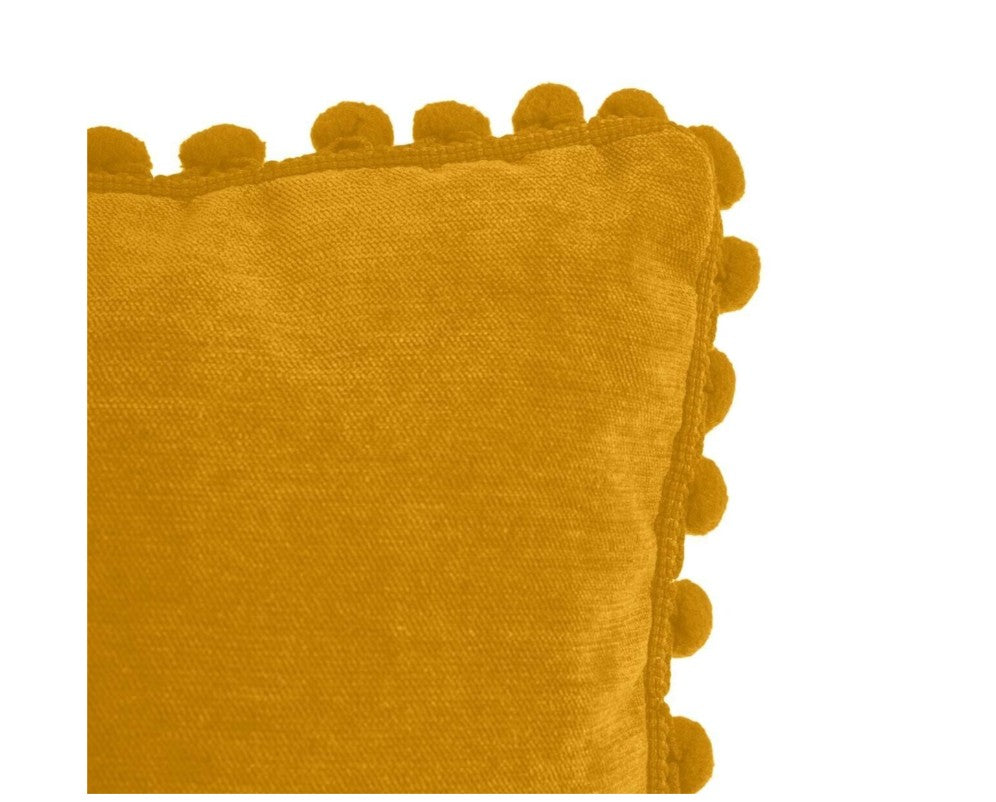 Coussin à pompons jaune moutarde 40x40cm