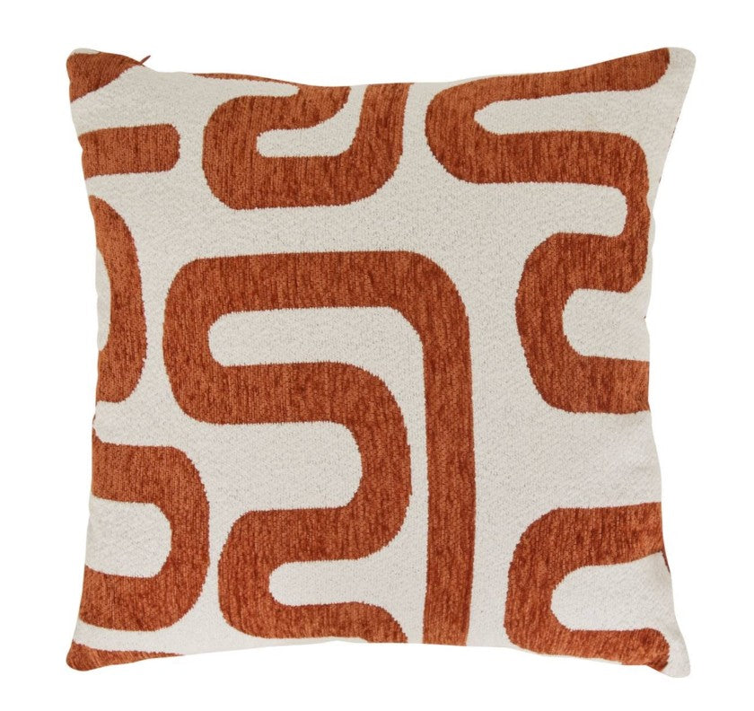 Coussin en tissu chenille blanc et terracotta 40x40cm