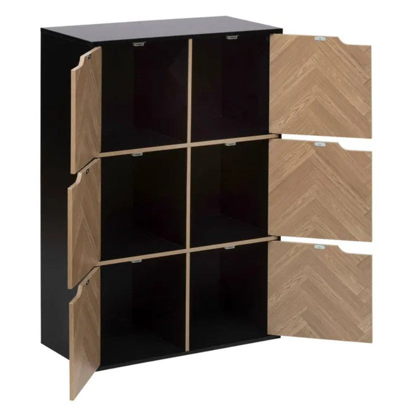 Étagère 6 portes effet bois et noir