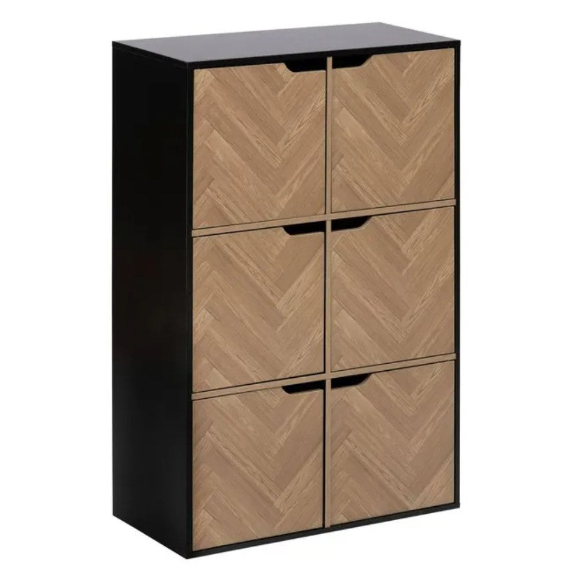 Étagère 6 portes effet bois et noir